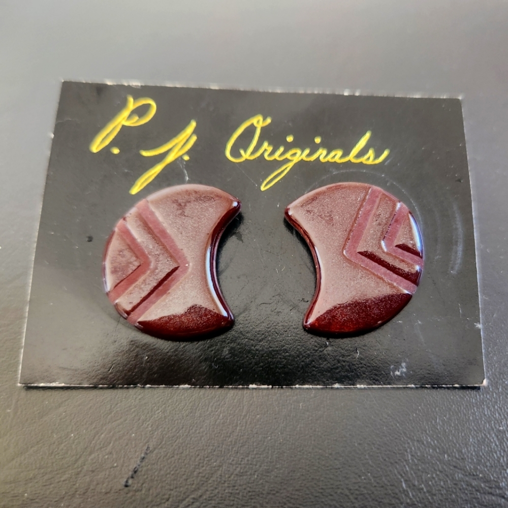Vintage 80s Oversized Brown Moon Stud Earrings